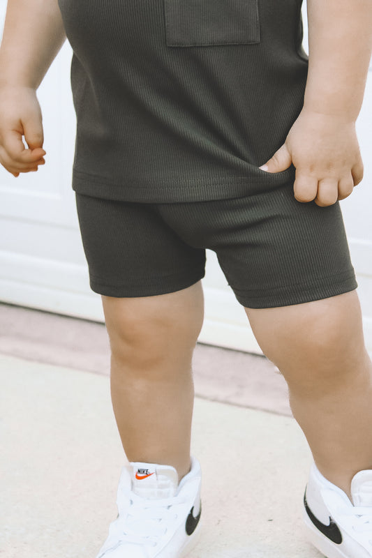 Ribbed Biker Short - Charcoal