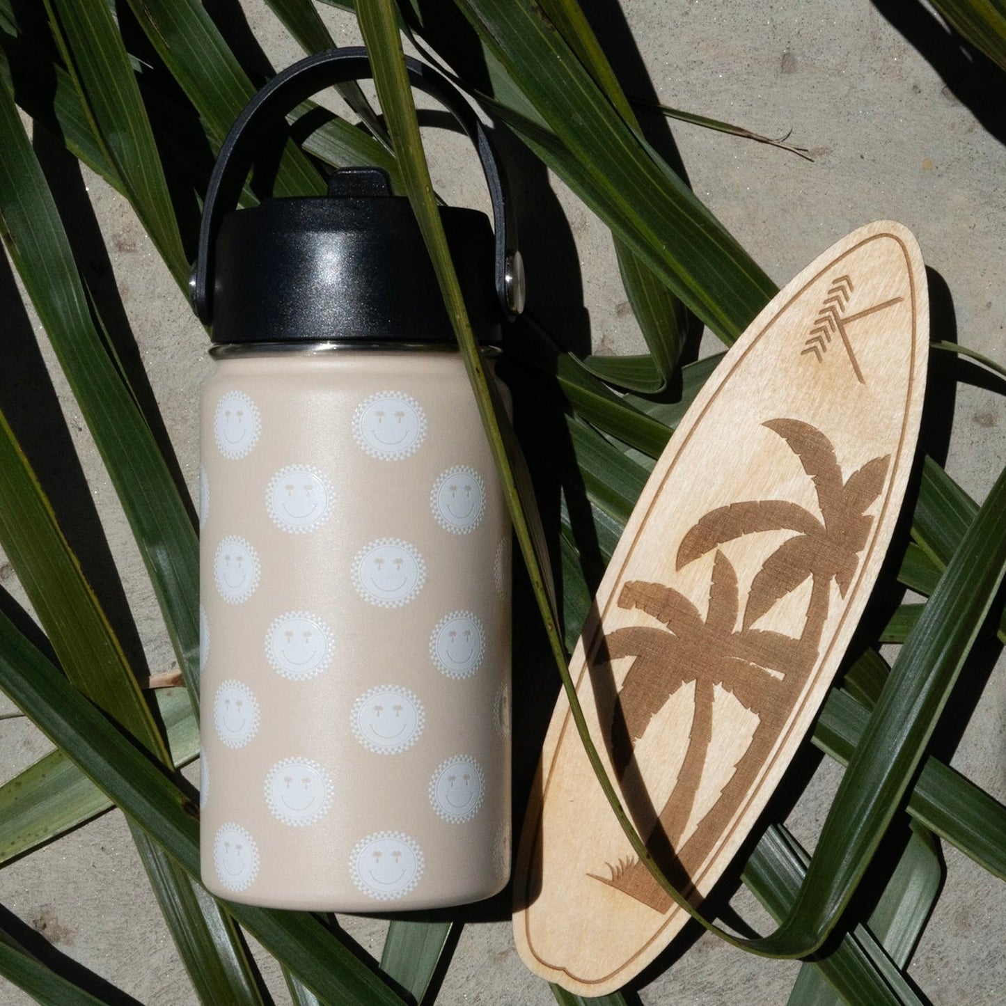 Tan Summer Smiley Check 12 Oz Water Bottle