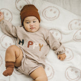 Smiley Taupe Plush Blanket