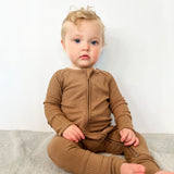ZIP ROMPER - Mocha Ribbed