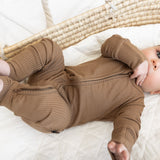 ZIP ROMPER - Mocha Ribbed