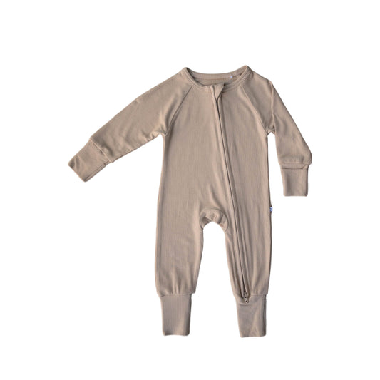 Tan Ribbed | Bamboo Zip Romper