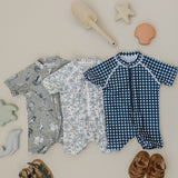 Navy Gingham Zipper Swimsuit
