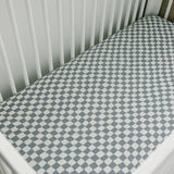 Dusty Blue Wavy Checkered Muslin Crib Sheet