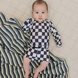 Wavy Checkered  Long Sleeve Swim Set