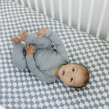 Dusty Blue Wavy Checkered Muslin Crib Sheet