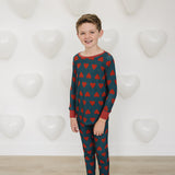 Navy + Red Hearts Ribbed Bamboo Cozy Set