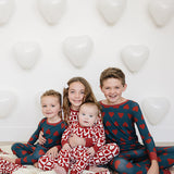 Navy + Red Hearts Ribbed Bamboo Cozy Set