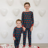 Navy + Red Hearts Ribbed Bamboo Cozy Set