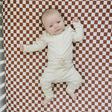 Rust Checkered Bamboo Stretch Crib Sheet