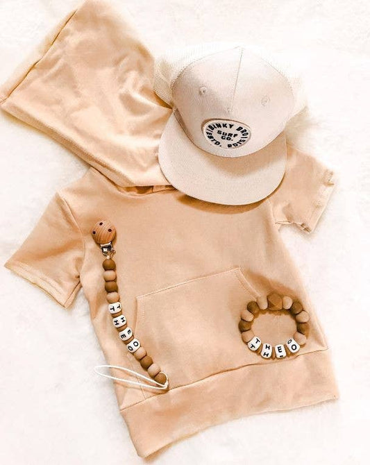 Hooded Short Sleeve Sweatshirt - Sand