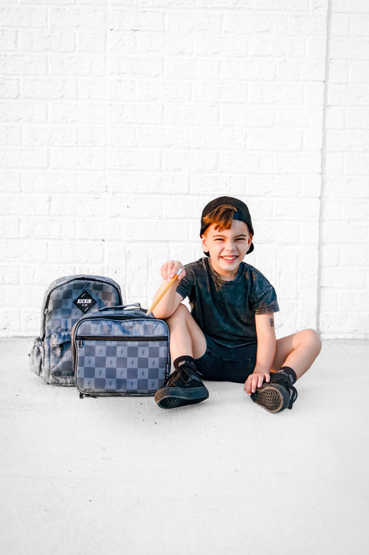 Black + Gray Check Bolt Lunch Box