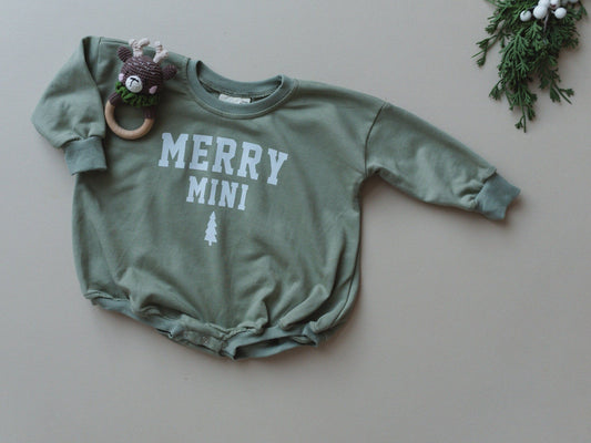 Merry Mini Sweatshirt Romper - Dark Sage