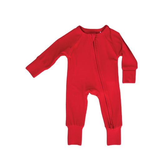 Crimson Red | Ribbed Bamboo Zip Romper